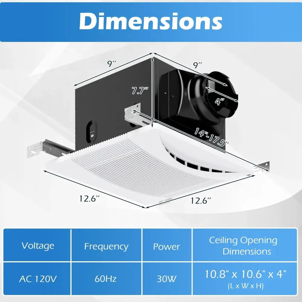 110 CFM Ceiling Mount Exhaust Ventilation Fan with Metal Housing Costway