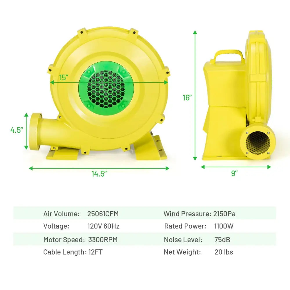 1100W Air Blower Inflatable Blower for Inflatable Bounce House - Yellow - Air Blowers