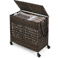 110L 2-Section Laundry Hamper with 2 Removable and Washable Liner Bags-Brown - Brown - Laundry Baskets