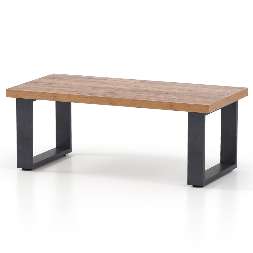 47 inch Farmhouse Style Rustic Coffee Table with Thickened Tabletop and Natural Wood Texture-Oak