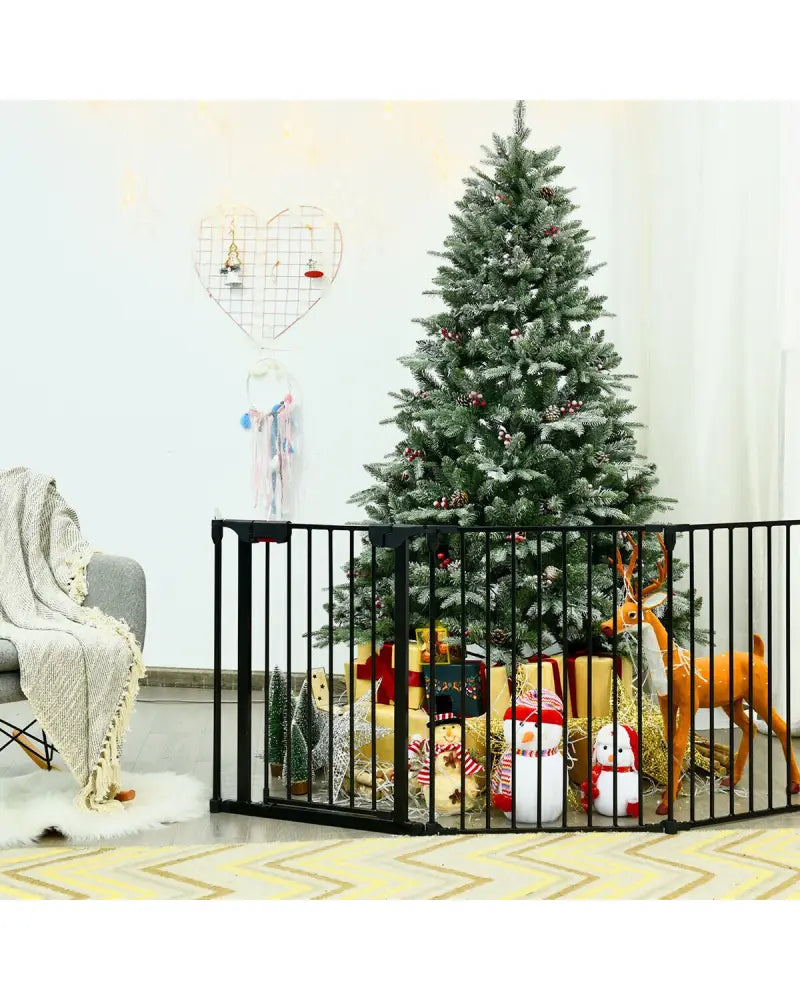 115 Inch Length 5 Panel Adjustable Wide Fireplace Fence-Black - Black - Pet Gate