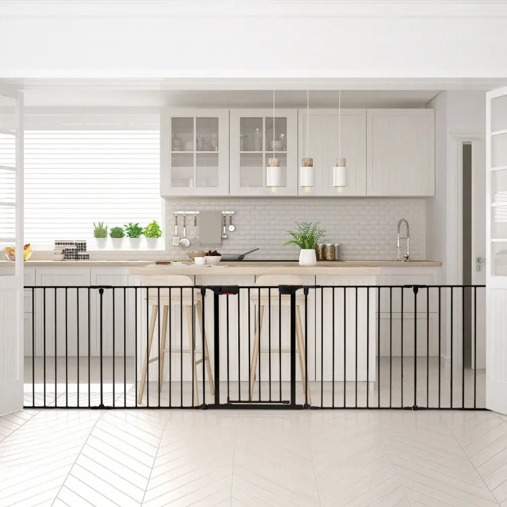 115 Inch Length 5 Panel Adjustable Wide Fireplace Fence-Black - Black - Pet Gate
