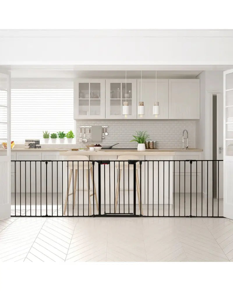 115 Inch Length 5 Panel Adjustable Wide Fireplace Fence-Black - Black - Pet Gate