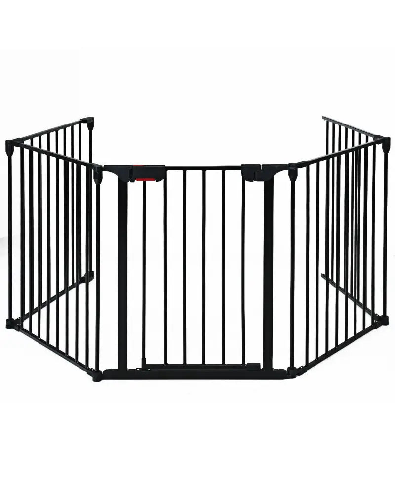 115 Inch Length 5 Panel Adjustable Wide Fireplace Fence-Black - Black - Pet Gate