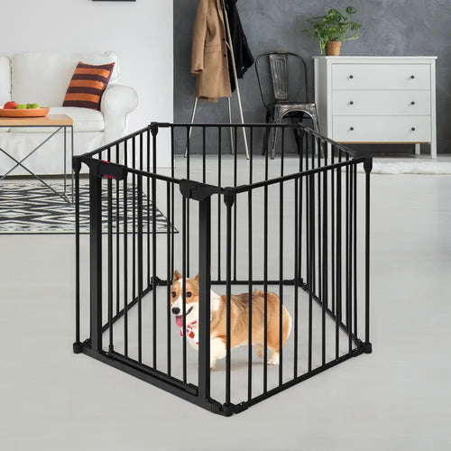 115 Inch Length 5 Panel Adjustable Wide Fireplace Fence-Black - Black - Pet Gate