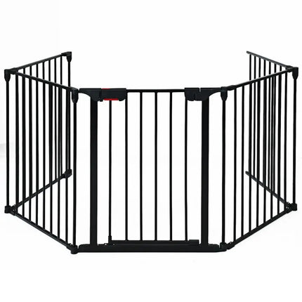 115 Inch Length 5 Panel Adjustable Wide Fireplace Fence-Black - Black - Pet Gate
