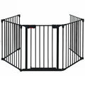 115 Inch Length 5 Panel Adjustable Wide Fireplace Fence-Black - Black - Pet Gate