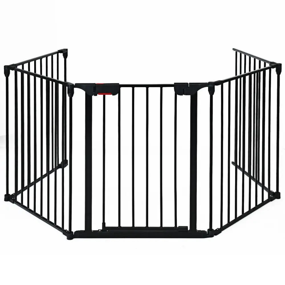 115 Inch Length 5 Panel Adjustable Wide Fireplace Fence-Black - Black - Pet Gate