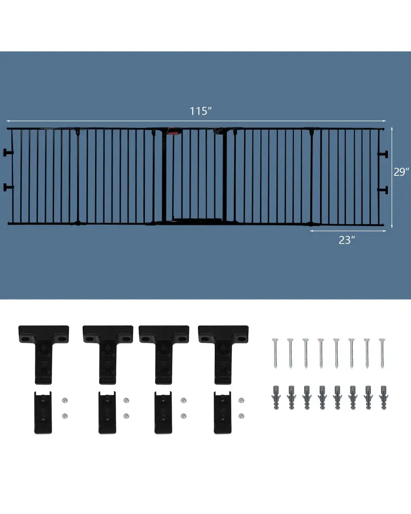 115 Inch Length 5 Panel Adjustable Wide Fireplace Fence-Black - Black - Pet Gate