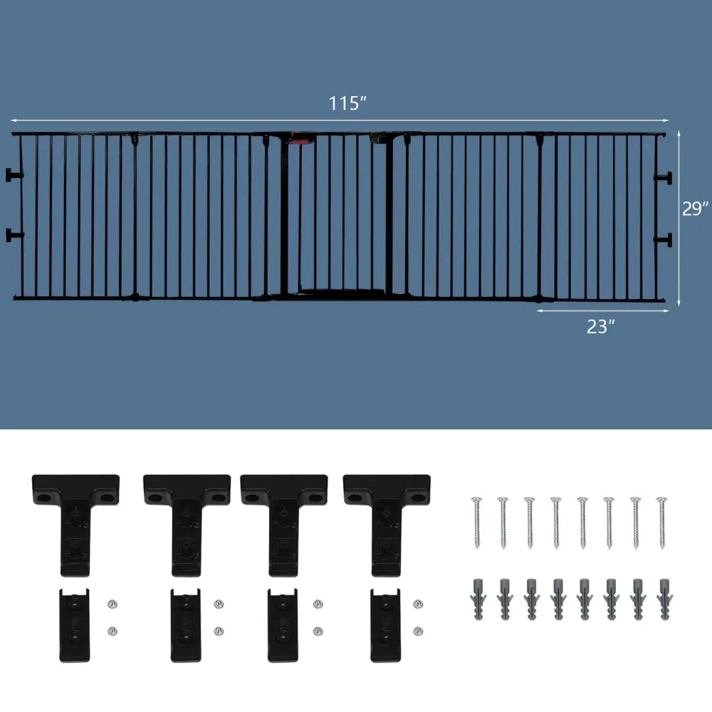 115 Inch Length 5 Panel Adjustable Wide Fireplace Fence-Black - Black - Pet Gate