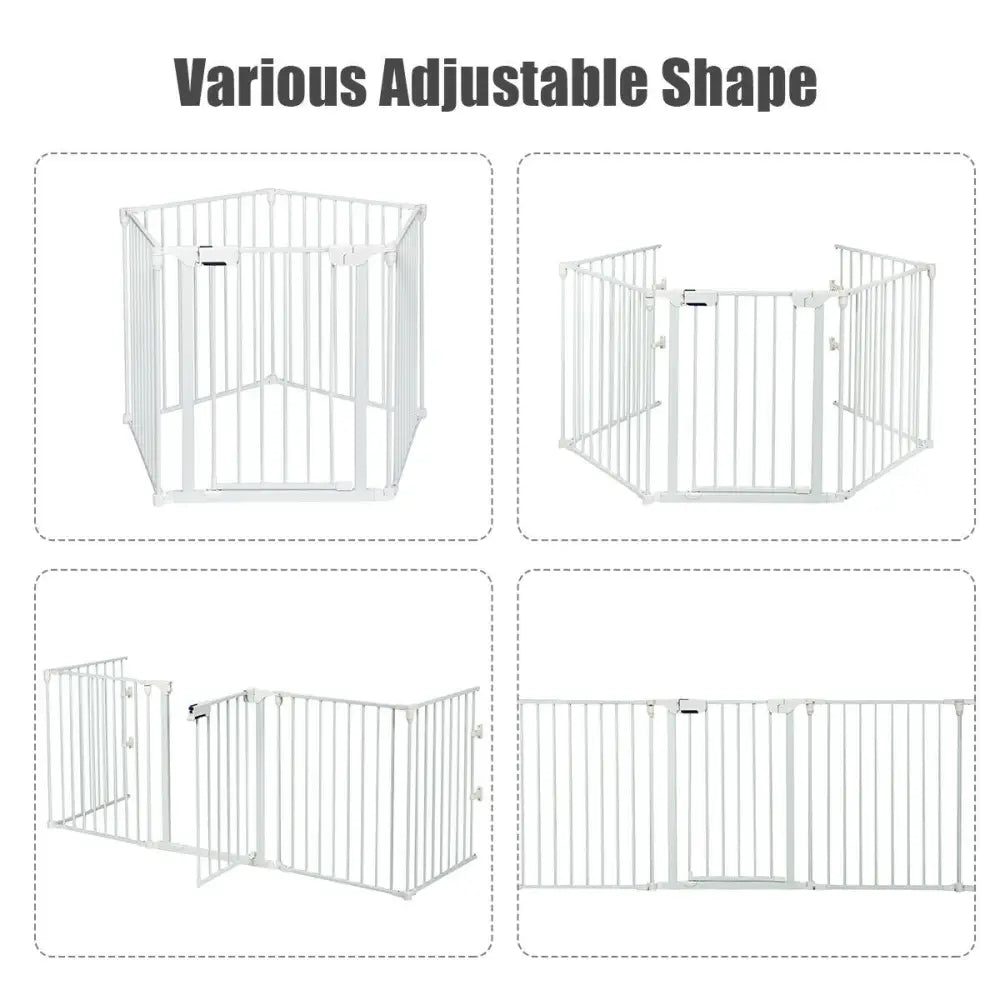 115 Inch Length 5 Panel Adjustable Wide Fireplace Fence-White - White - Pet Gate