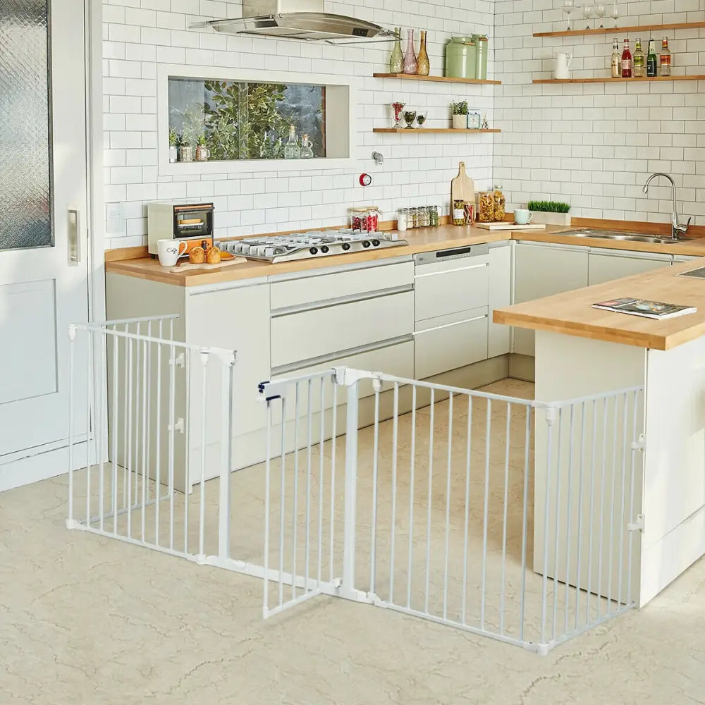 115 Inch Length 5 Panel Adjustable Wide Fireplace Fence-White - White - Pet Gate