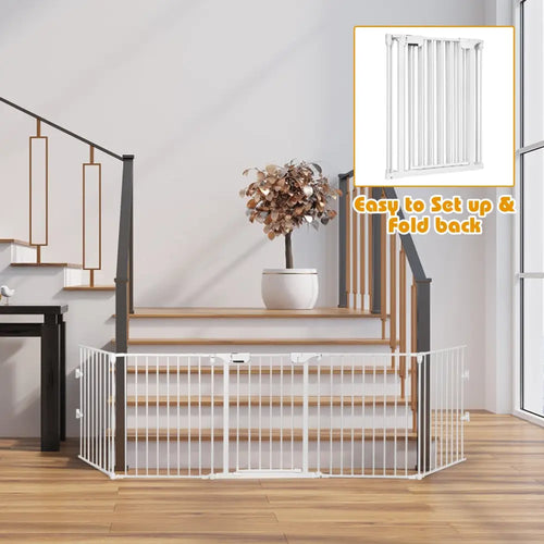 115 Inch Length 5 Panel Adjustable Wide Fireplace Fence-White - White - Pet Gate