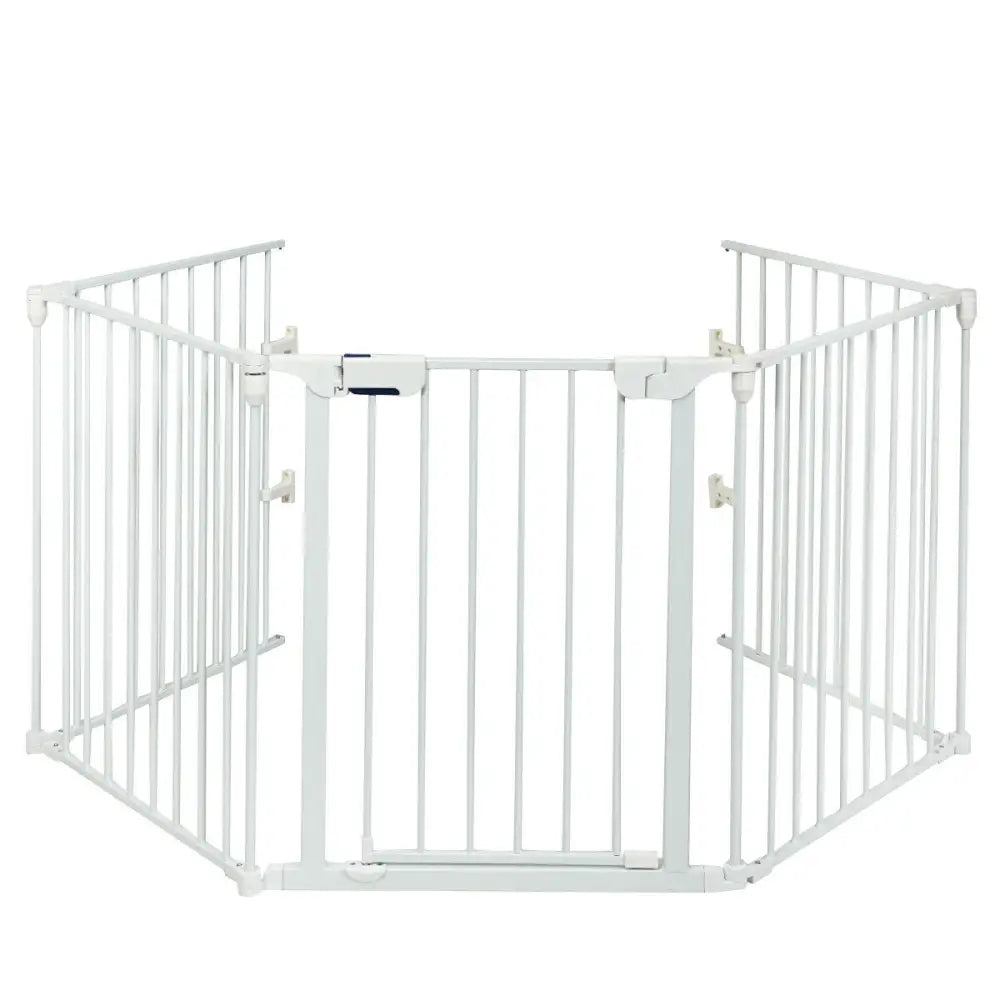 115 Inch Length 5 Panel Adjustable Wide Fireplace Fence-White - White - Pet Gate