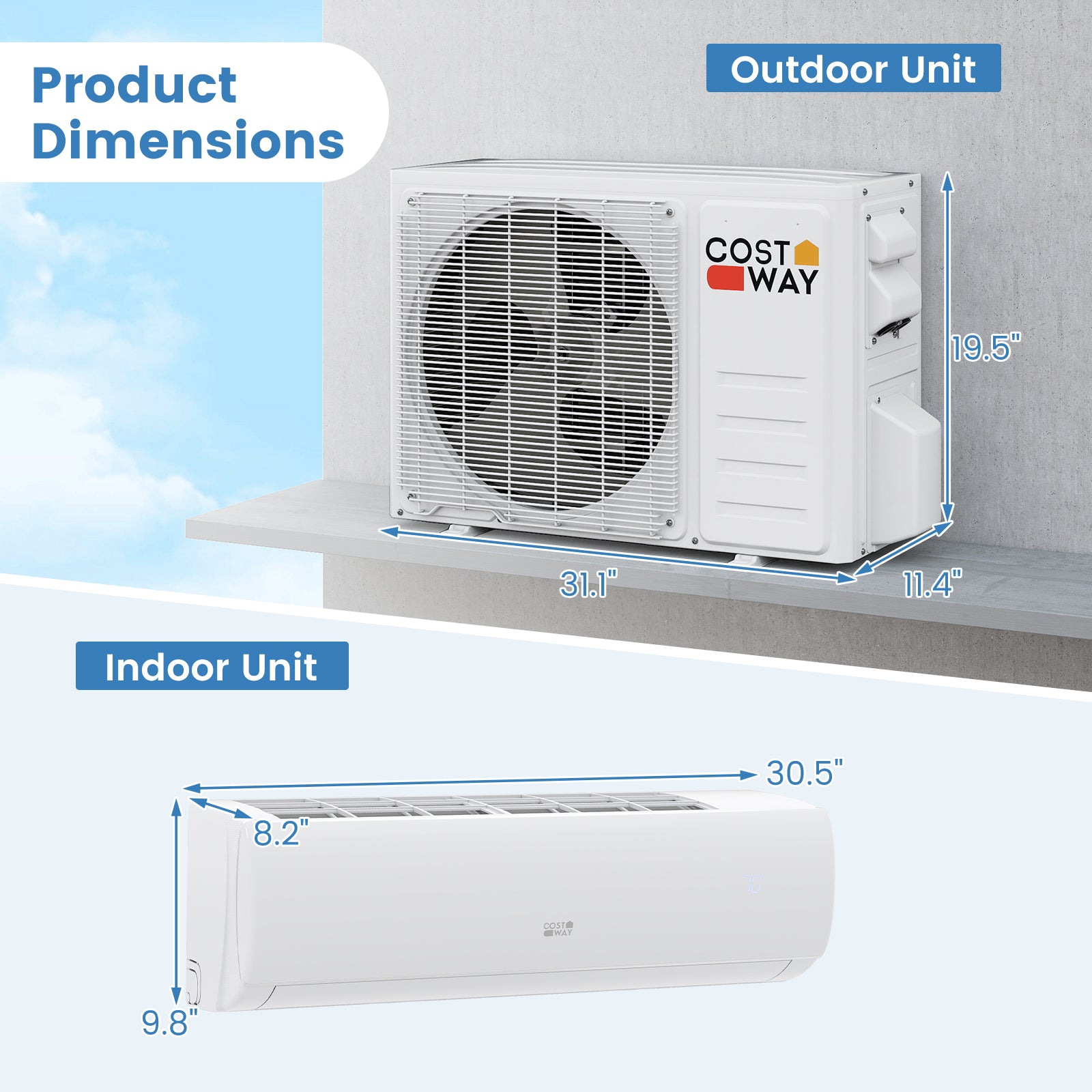 EchoCool Series''‹''‹ 11500 BTU 115V Mini Split Air Conditioner and Heater Pump System Wifi Enabled