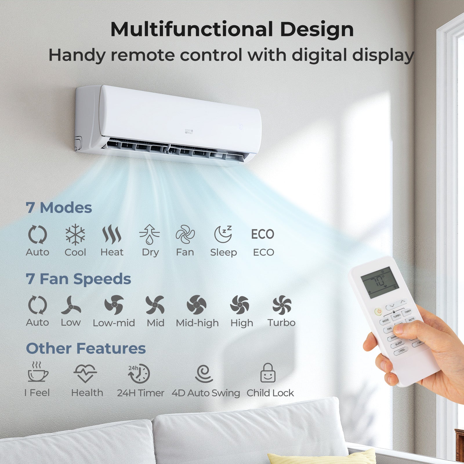 EchoCool Series''‹''‹ 11500 BTU 115V Mini Split Air Conditioner and Heater Pump System Wifi Enabled