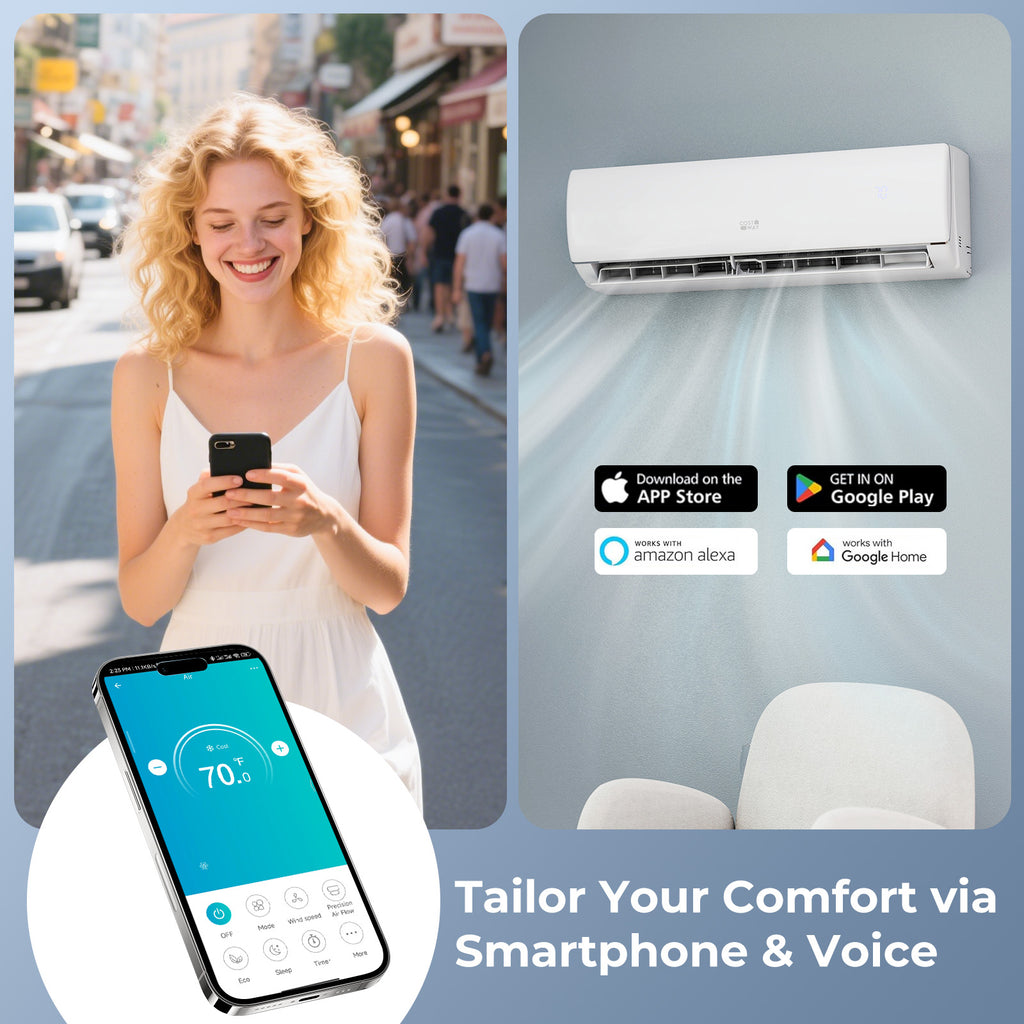 EchoCool Series''‹''‹ 11500 BTU 115V Mini Split Air Conditioner and Heater Pump System Wifi Enabled