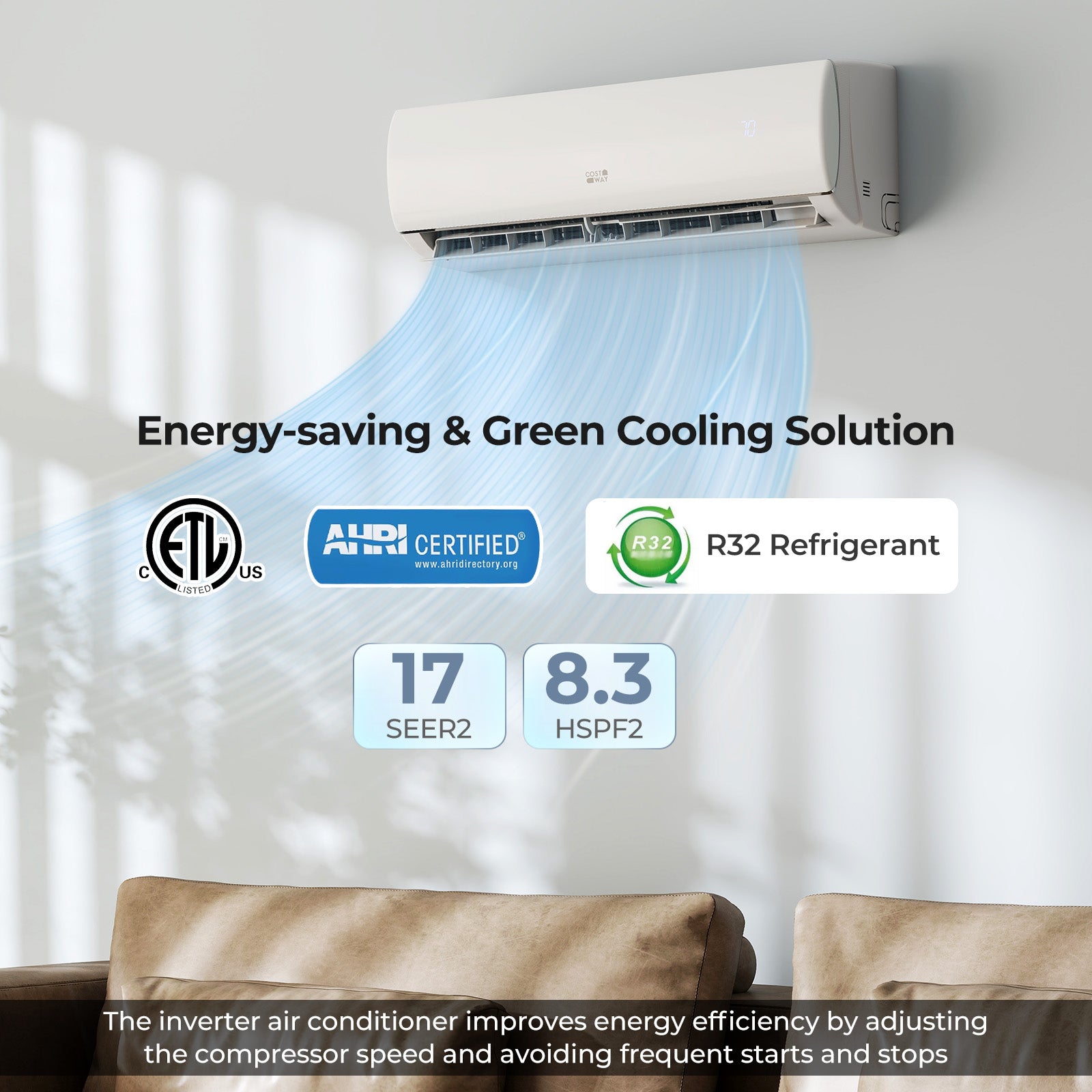 EchoCool Series''‹''‹ 11500 BTU 208/230V Mini Split Air Conditioner and Heater Pump System