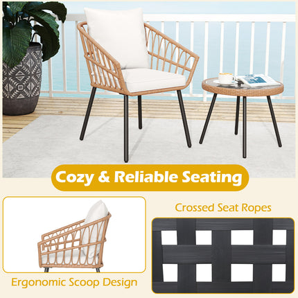 3 Piece Patio Bistro Set with Heavy Duty Metal Frame-Beige