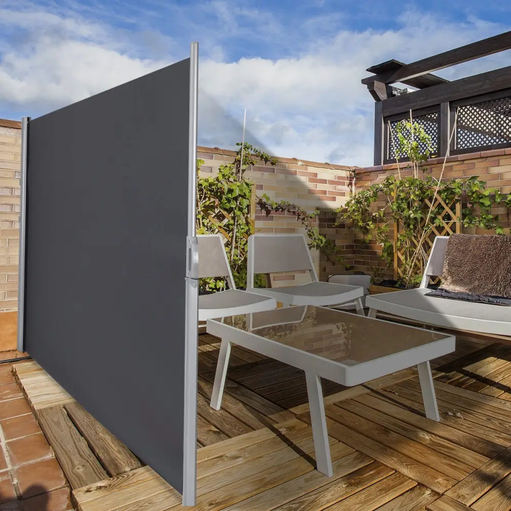 118.5 x 63 Inch Patio Retractable Folding Side Awning Screen Privacy Divider - Gray - Outdoor Shades