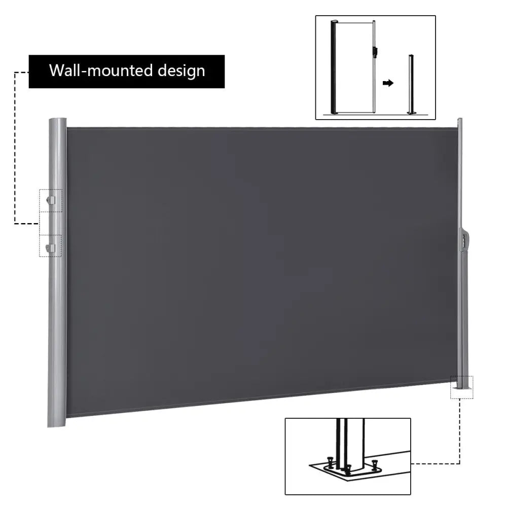118.5 x 63 Inch Patio Retractable Folding Side Awning Screen Privacy Divider - Gray - Outdoor Shades