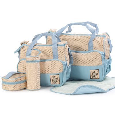 5pcs Baby Diaper Bag Set – Nappy Changing, Bottle Holder & Food Bag