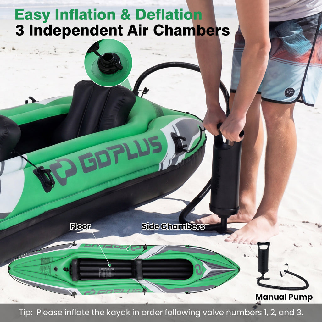 11.5 Feet Inflatable Kayak 2 Person Heavy Duty with Aluminum Paddles-Green