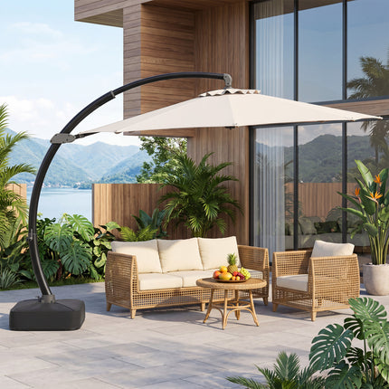 11 FT Cantilever Patio Umbrella with Base with 360° Rotation and Tilt Adjustment-Beige