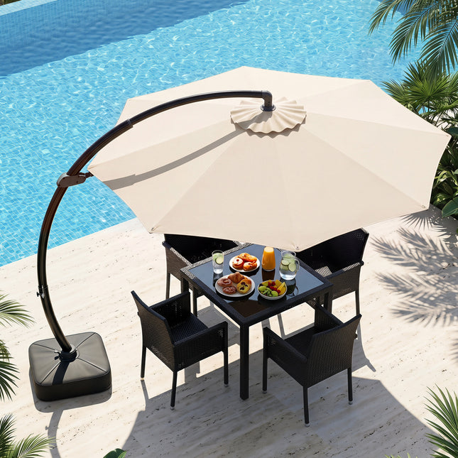 11 FT Cantilever Patio Umbrella with Base with 360° Rotation and Tilt Adjustment-Beige