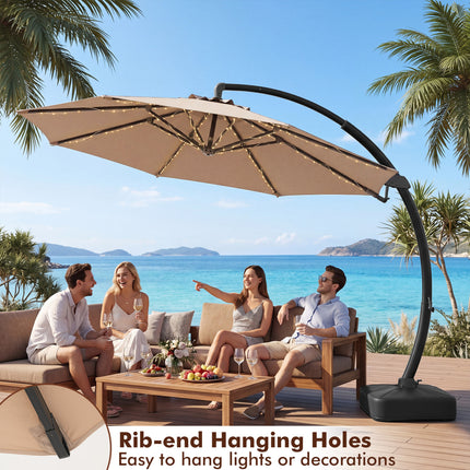 11 FT Cantilever Patio Umbrella with Base with 360° Rotation and Tilt Adjustment-Brown
