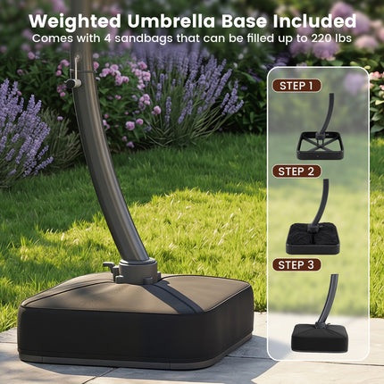 11 FT Cantilever Patio Umbrella with Base with 360° Rotation and Tilt Adjustment-Brown
