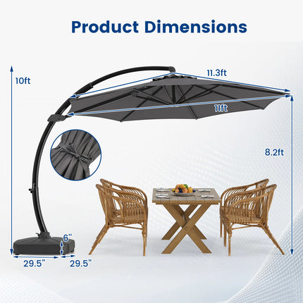 11 FT Cantilever Patio Umbrella with Base with 360° Rotation and Tilt Adjustment-Gray