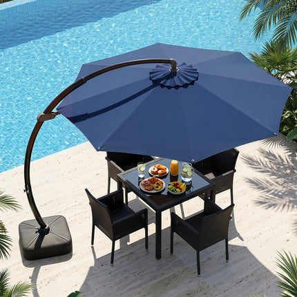 11 FT Cantilever Patio Umbrella with Base with 360° Rotation and Tilt Adjustment-Navy