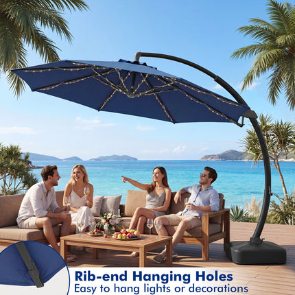 11 FT Cantilever Patio Umbrella with Base with 360° Rotation and Tilt Adjustment-Navy