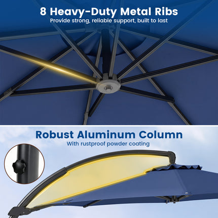 11 FT Cantilever Patio Umbrella with Base with 360° Rotation and Tilt Adjustment-Navy