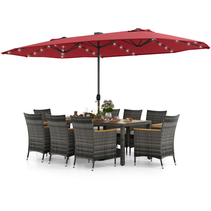 11 Pieces Patio Dining Set with 15 Feet Double-Sided Patio Umbrella Base Included-Wine
