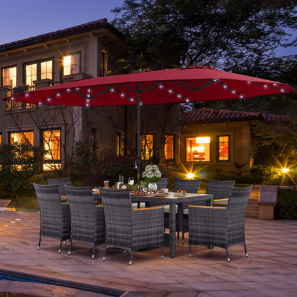 11 Pieces Patio Dining Set with 15 Feet Double-Sided Patio Umbrella Base Included-Wine