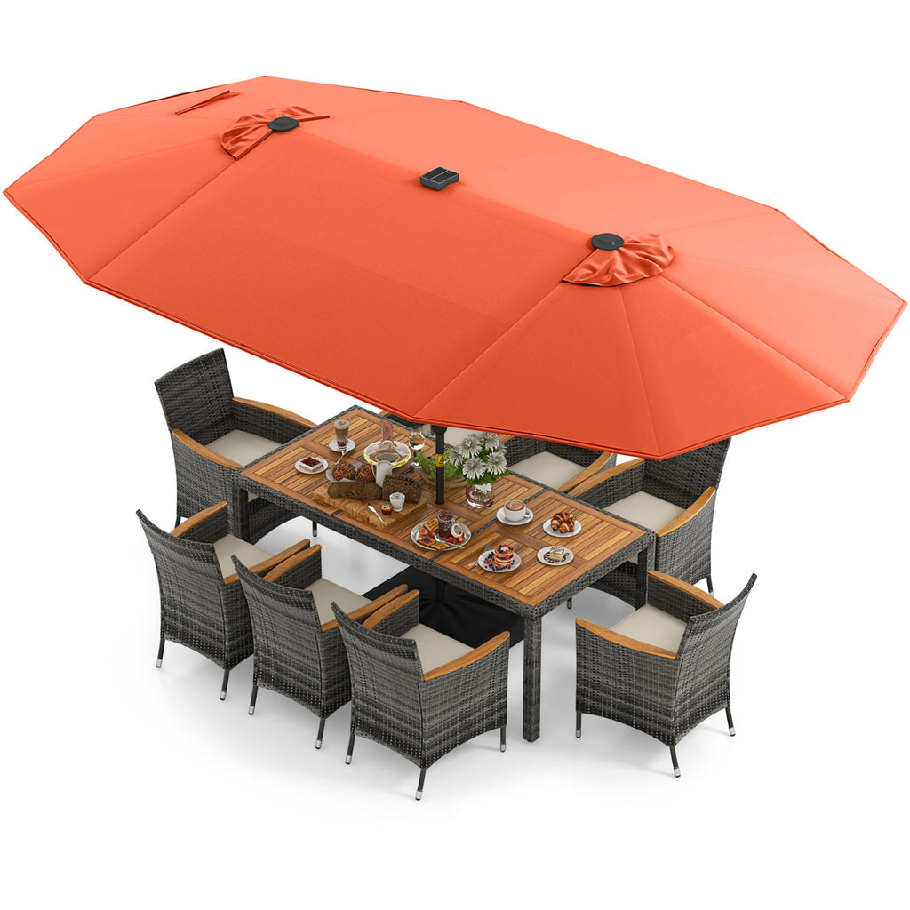 11 Pieces Patio Dining Set with 15 Feet Double-Sided Patio Umbrella Base Included-Orange