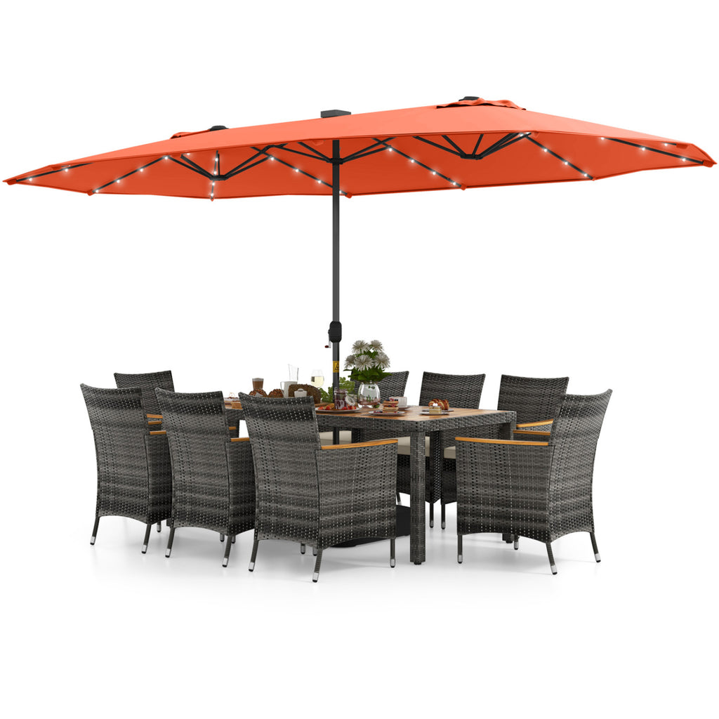 11 Pieces Patio Dining Set with 15 Feet Double-Sided Patio Umbrella Base Included-Orange