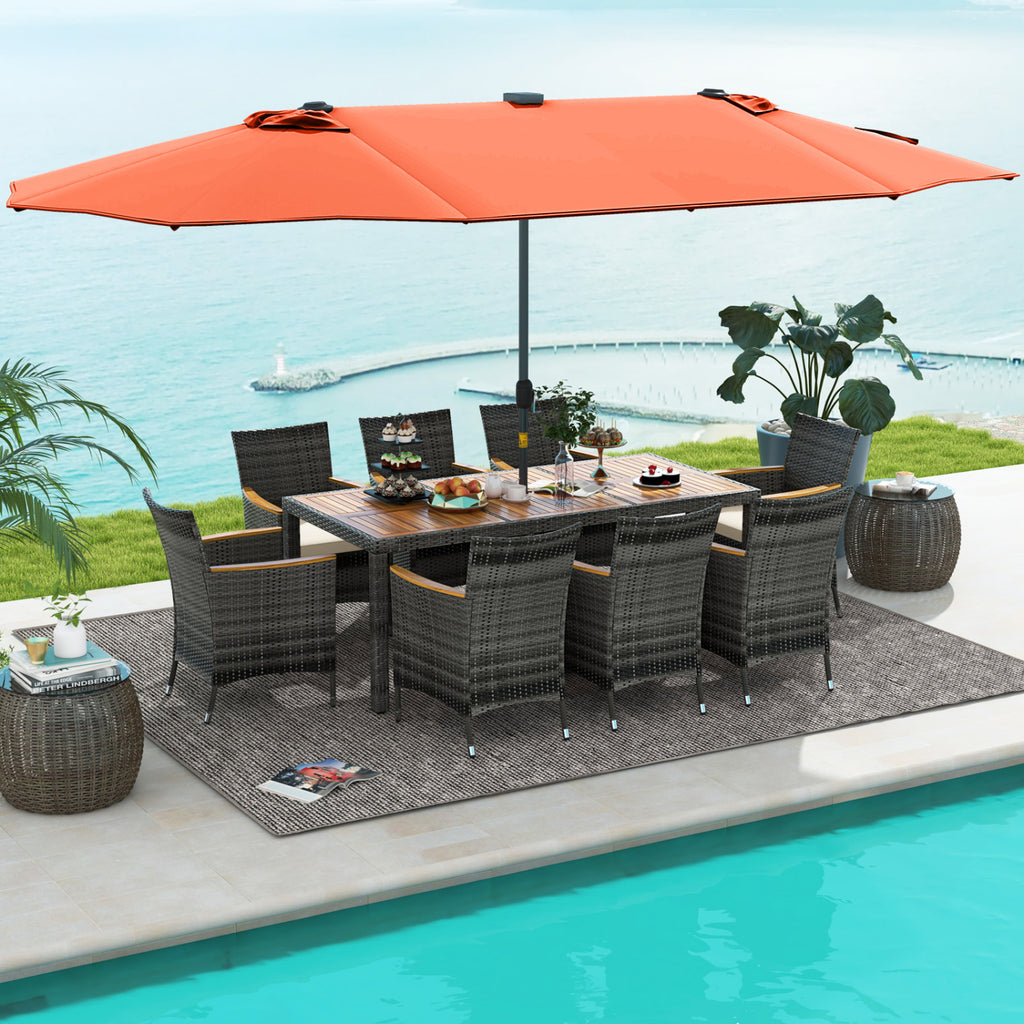 11 Pieces Patio Dining Set with 15 Feet Double-Sided Patio Umbrella Base Included-Orange