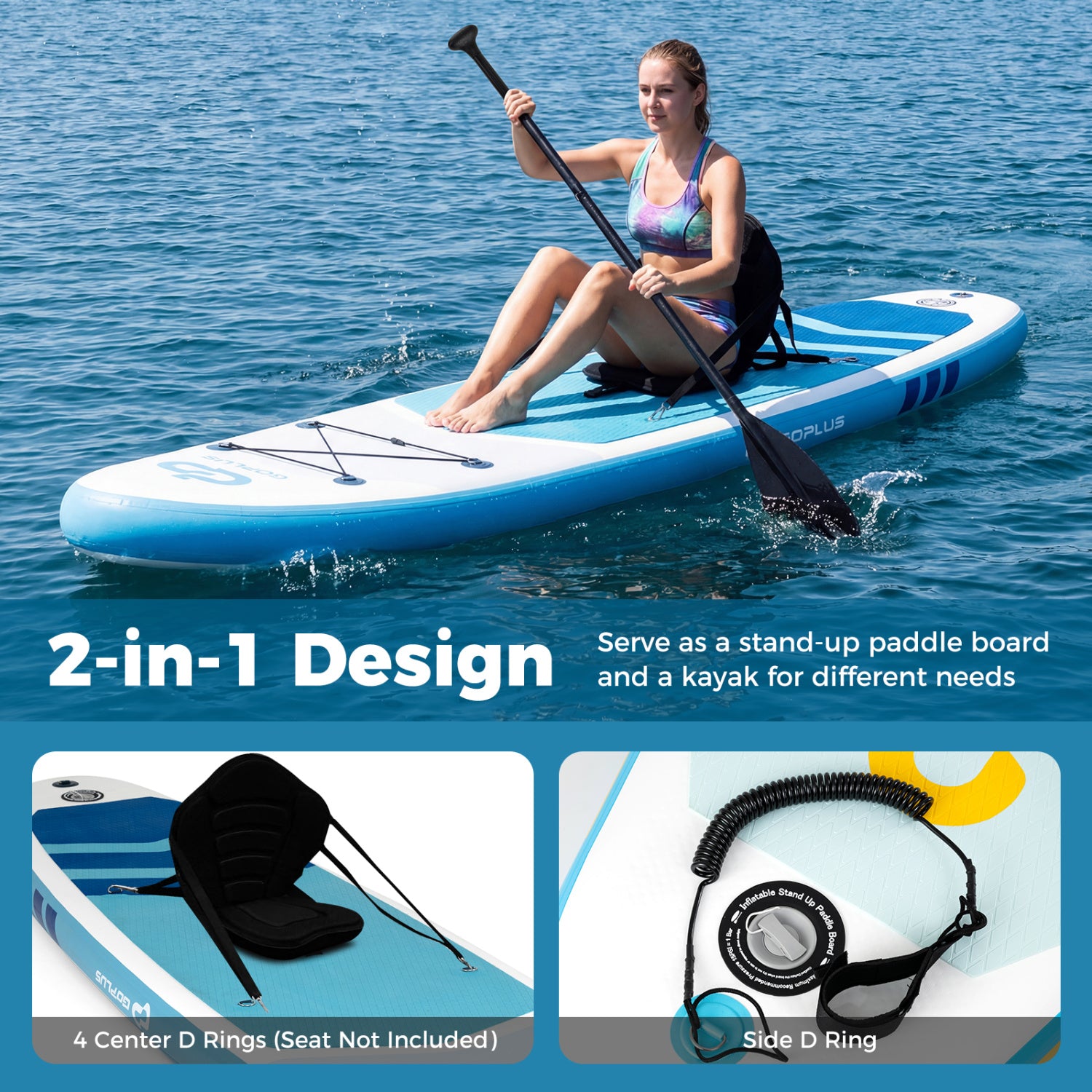 11' Wide Inflatable Stand Up Paddle Board with Backpack for All Skill Levels-Dark Blue