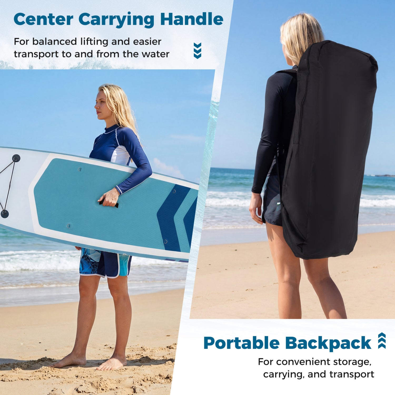 11' Wide Inflatable Stand Up Paddle Board with Backpack for All Skill Levels-Dark Blue
