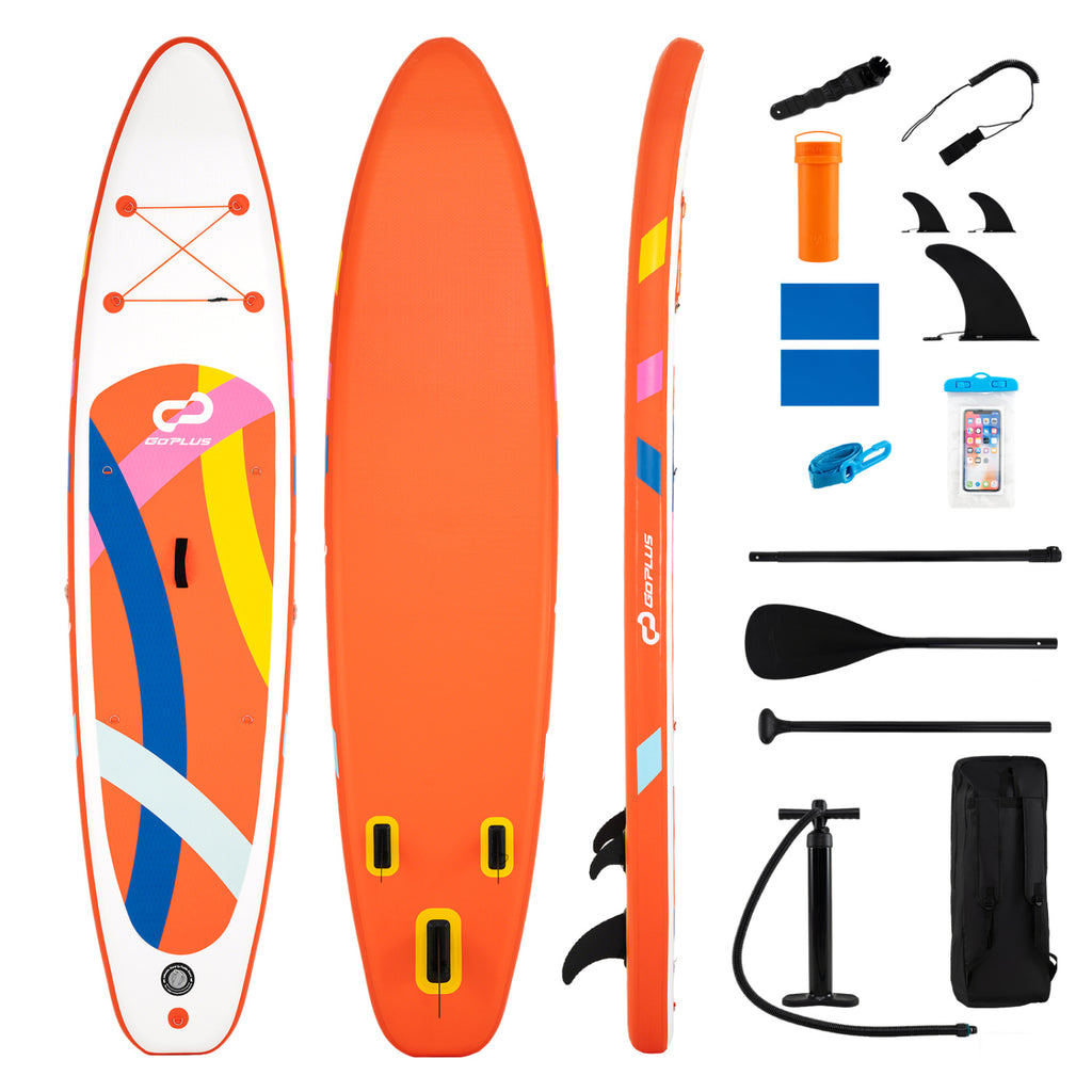 11' Wide Inflatable Stand Up Paddle Board with Backpack for All Skill Levels-Orange