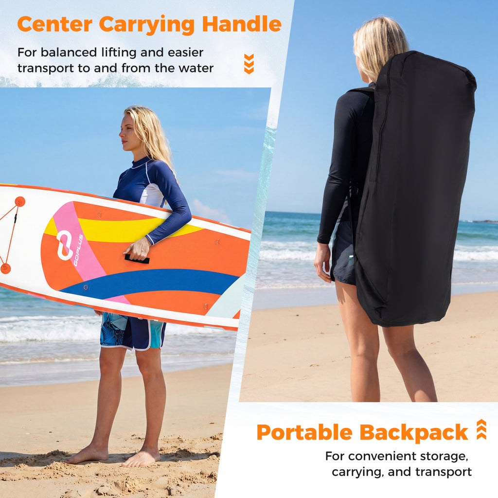 11' Wide Inflatable Stand Up Paddle Board with Backpack for All Skill Levels-Orange
