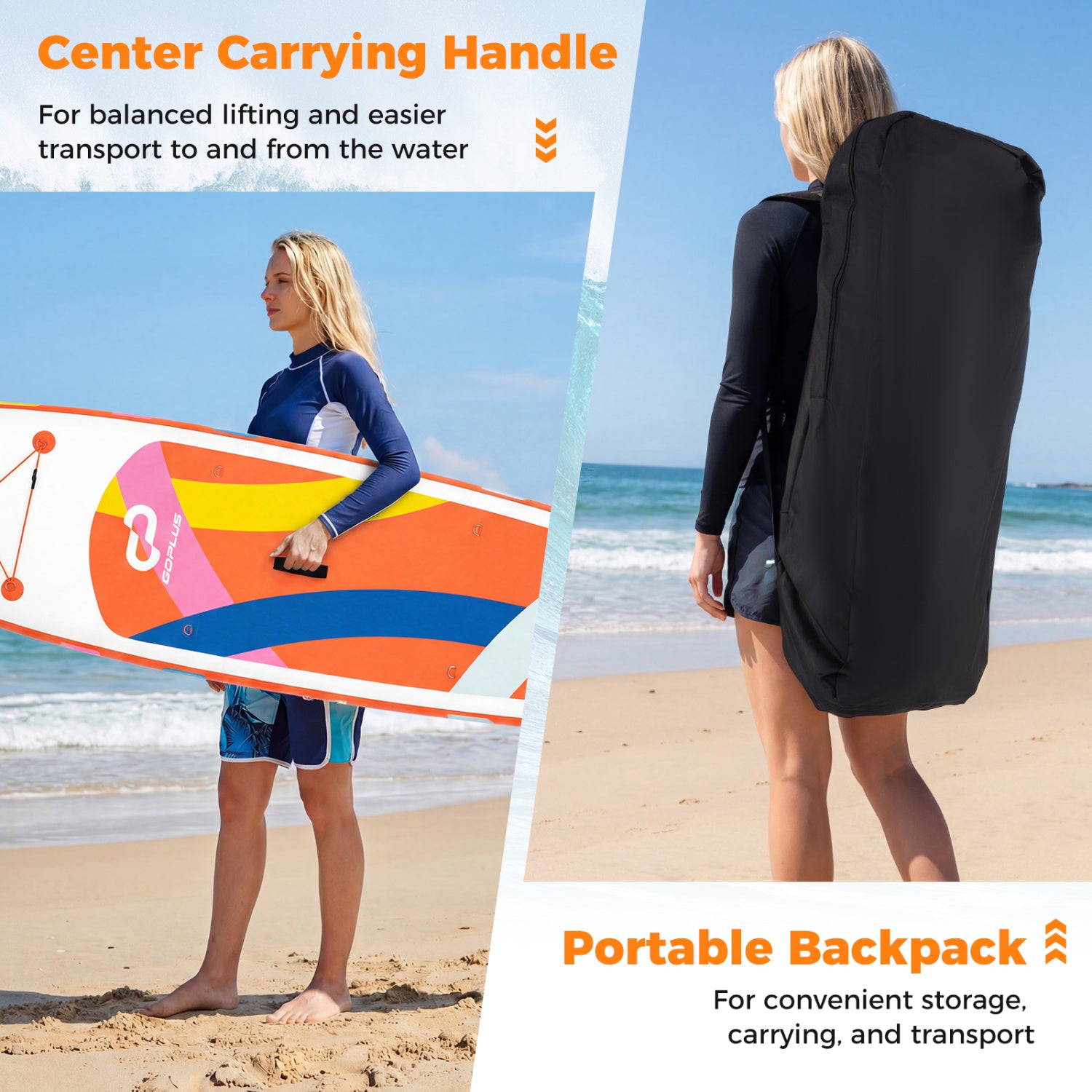 11' Wide Inflatable Stand Up Paddle Board with Backpack for All Skill Levels-Orange