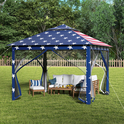11 x 11 Feet 2-Tier Pop-Up Gazebo Tent Portable Canopy Shelter Carry Bag Mesh-Blue