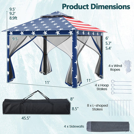 11 x 11 Feet 2-Tier Pop-Up Gazebo Tent Portable Canopy Shelter Carry Bag Mesh-Blue