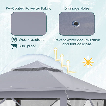 11 x 11 Feet 2-Tier Pop-Up Gazebo Tent Portable Canopy Shelter Carry Bag Mesh-Gray