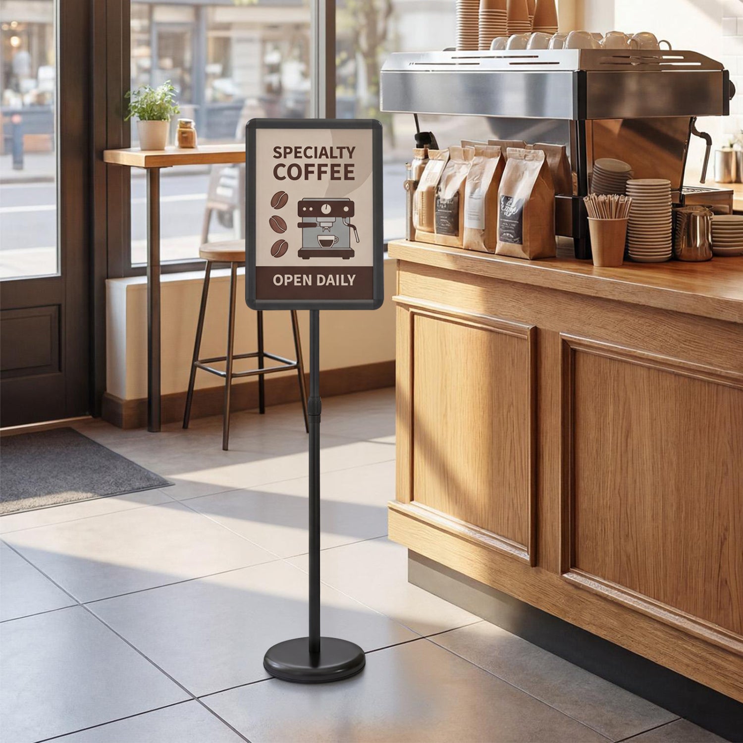 11 x 17 Inch Height Adjustable Sign Holder Stand with Snap-Open Frame-Black