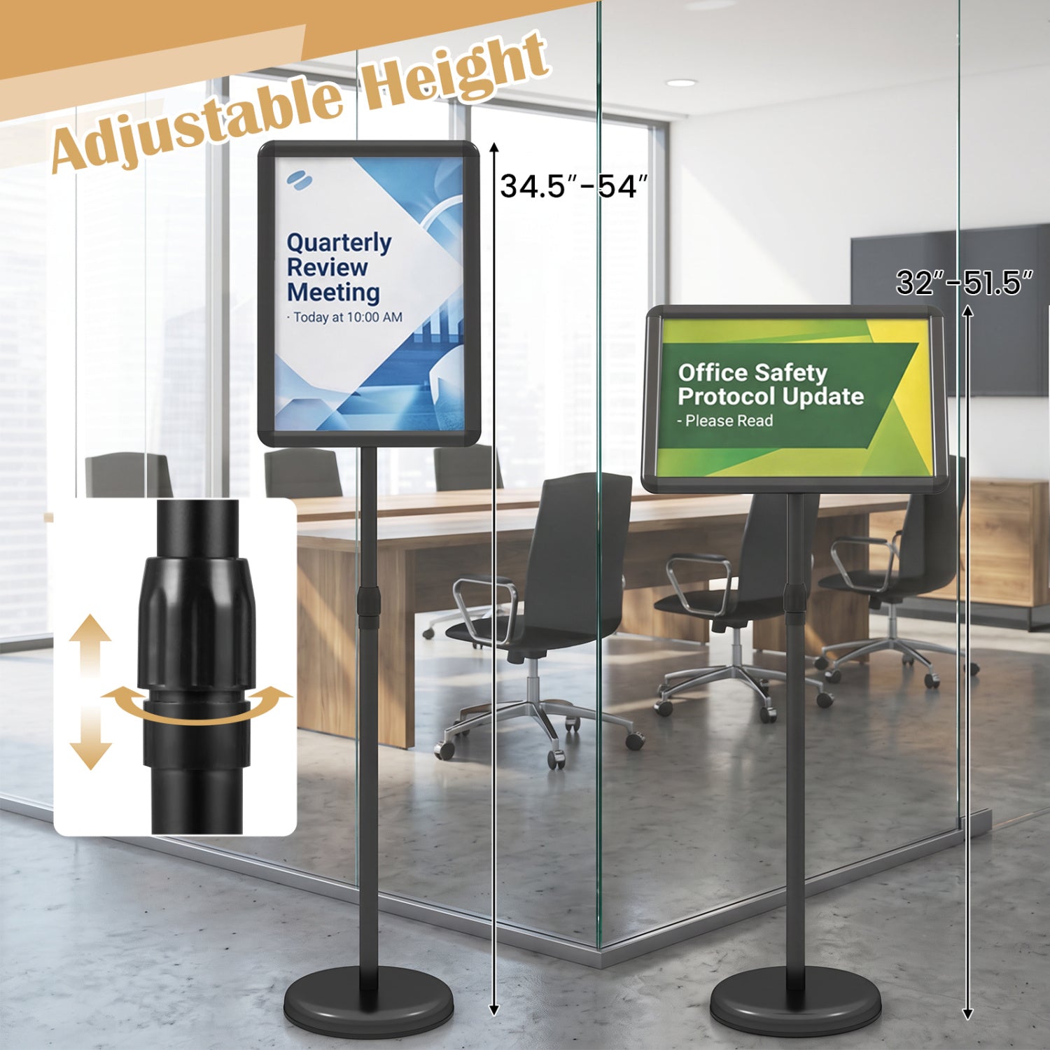11 x 17 Inch Height Adjustable Sign Holder Stand with Snap-Open Frame-Black
